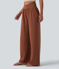 SoftlyZero™ Airy Crossover High Waisted InstantCool Casual Baggy Pants with Pockets