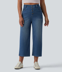 Halara Flex™ High Waisted Draped Lyocell Cropped Casual Wide Leg Jeans with Pockets