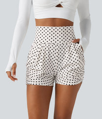High Waisted Ruched Polka Dot Casual Shorts 3'' with Pockets