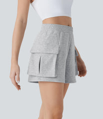 High Waisted Flap Pocket Yoga Cargo Sweat Shorts