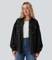 Hooded Drawstring Long Sleeve Corduroy Casual Jacket with Pockets
