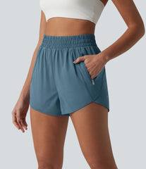 High Waisted Curved Hem Yoga Shorts 3'' with Pockets