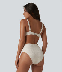 Adjustable Straps Twisted Ruched Tummy Control Jacquard Bikini Set