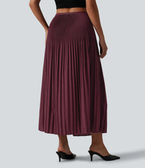 High Waisted Pleated Midi Casual Skirt