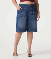 Halara Flex™ Denim Plus Size Crossover High Waisted Tummy Control Casual Baggy Shorts with Pockets