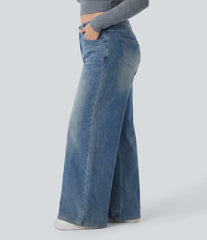Halara Flex™ High Waisted Pockets Baggy Wide Leg Washed Casual Plus Size Jeans