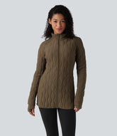 PuffFlex High Neck Long Sleeve Thumb Hole Zipper Workout Quilted Jacket with Pockets