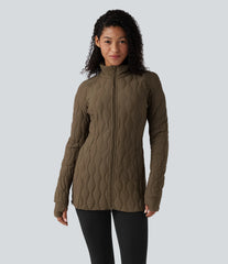 PuffFlex High Neck Long Sleeve Thumb Hole Zipper Workout Quilted Jacket with Pockets