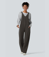 V Neck Corduroy Casual Overalls with Pockets