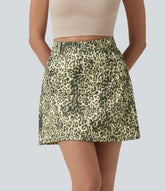 High Waisted Leopard Print Micro Casual A-line Skirt with Pockets