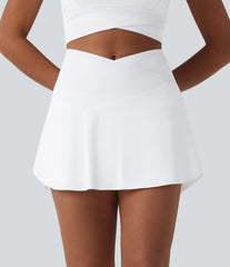High Waisted Crossover 2-in-1 Mini Pickleball Skirt with Pockets