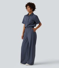 Short Sleeve Work Jumpsuit with Pockets-Easy Pezzy Edition