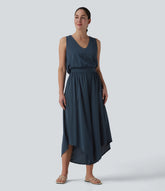 V Neck Flowy Waffle Casual Jumpsuit with Pockets-Easy Peezy Edition