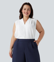 V Neck Sleeveless Work Plus Size Blouse