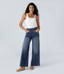 Halara Flex™ High Waisted Pockets Baggy Wide Leg Washed Casual Jeans