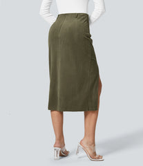 High Waisted Hem Midi Corduroy Casual Skirt
