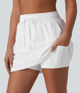 High Waisted Drawstring 2-in-1 Hiking Skirt with Pockets