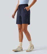 High Waisted Drawstring Bermuda Quick Dry Cool Touch Casual Cargo Shorts 7'' with Pockets-UPF40+
