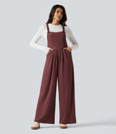 Ribbed Knit Casual Overalls with Pockets