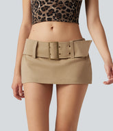 Super Low Rise Belted 2-in-1 Micro Casual Chino Cotton Skirt