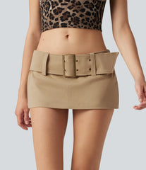 Super Low Rise Belted 2-in-1 Micro Casual Chino Cotton Skirt