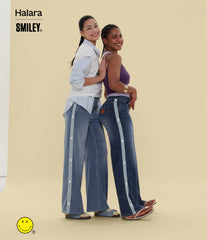 Halara X Smiley® Halara Flex™ High Waisted Baggy Wide Leg Washed Casual Jeans with Pockets