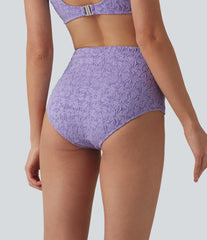 High Waisted Tummy Control Jacquard Bikini Bottom Swimsuit