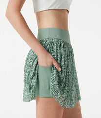 Mid Rise Leopard Mesh Mini 2-in-1 Workout Flowy Skirt with Pocket
