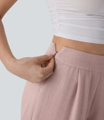 High Waisted Pocket Casual Linen-Feel Shorts