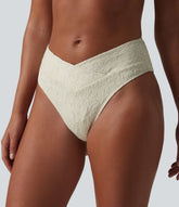 Mid Rise Crossover Jacquard Bikini Bottom Swimsuit