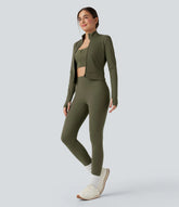SoftlyZero™ Plush Stand Collar Long Sleeve Thumb Holes Crossover Back Yoga Jackets