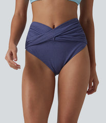 High Waisted Tummy Control Metallic Bikini Bottom Swimsuit