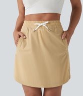 High Waisted Drawstring 2-in-1 Curved Hem Mini Golf Skirt with Pockets-Longer Length