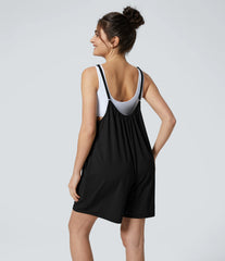 Spaghetti Pocket Solid Wide Leg Casual Jumpsuit