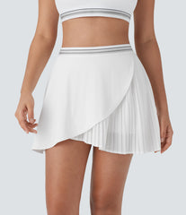 Mid High Waisted 2-in-1 Pocket Pleated Asymmetric Hem Quick Dry Mini Tennis Skirt