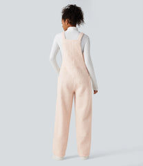 V Neck Casual Teddy Overalls with Pockets
