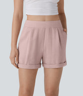 High Waisted Pocket Casual Linen-Feel Shorts