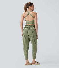 U Neck Pocket Harem Casual Jumpsuit-Easy Peezy