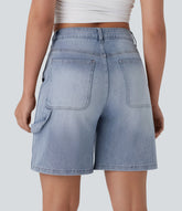 Halara Flex™ Mid Rise Pockets Washed Denim Casual Bermuda Shorts