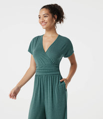 V Neck Batwing Sleeve Ruched Casual Jumpsuit with Pockets-Easy Peezy Edition