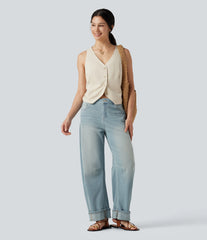 Halara Flex™ Low Rise Rolled Hem Casual Barrel Leg Jeans with Pockets