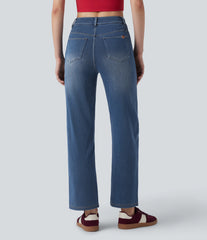 Halara Flex™ Mid Rise Crossover Tummy Control Straight Leg Casual Jeans with Pockets