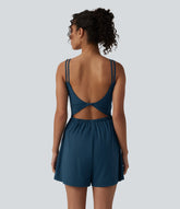 SoftlyZero™ Airy Double Straps Built-in Bra 2-in-1 InstantCool Yoga Romper with Pockets-Easy Peezy Edition