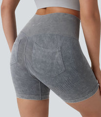 OneForm Seamless Flow High Waisted Pocket Washed Yoga Biker Shorts 5.5''