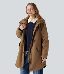 Hooded Drawstring Fleece Casual Parka Sherpa Jacket with Pockets