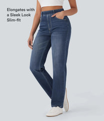 Halara Flex™ High Waisted Tummy Control Pockets Straight Leg Washed Casual Jeans