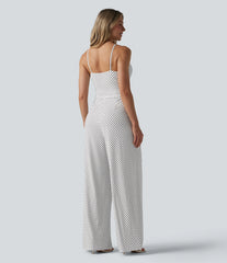 V Neck Polka Dot Slip Jumpsuit with Pockets-Easy Peezy Edition