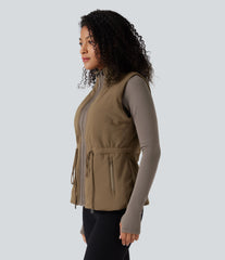 PuffFlex 3-in-1 High-Neck Long Sleeve Thumb Holes Fleece Jacket &Quilted Vest with Pockets