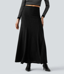 Ribbed Knit High-waisted Maxi Casual A-line Skirt