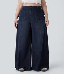 Halara Flex™ High Waisted Pockets Washed Casual Wide Leg Plus Size Jeans